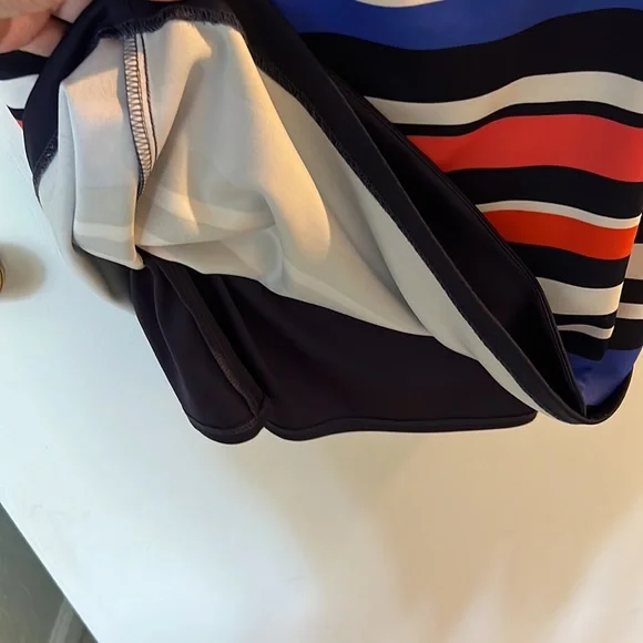 Vince Camuto Lined Navy, Blue, White & Coral Striped Dress - Picture 5 of 11